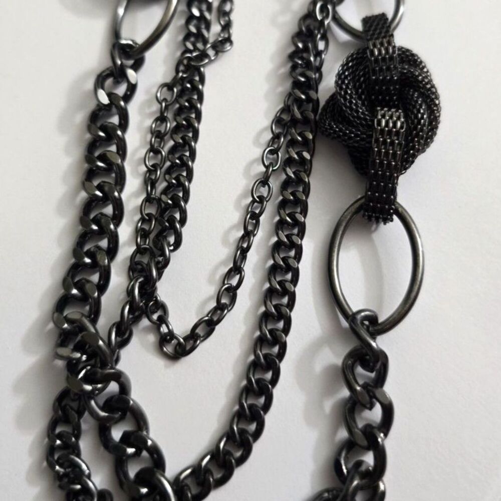 Premier Designs Urbanite 36" Necklace Hematite Multi-Strand Chains Statement - Picture 3 of 4